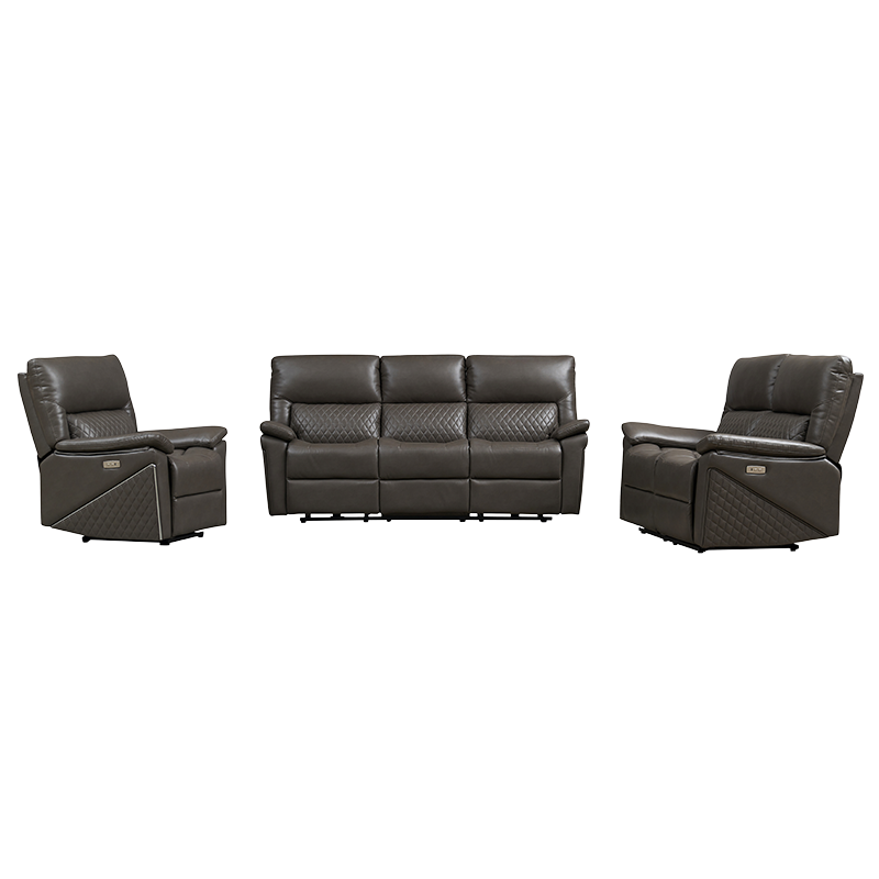 3-teiliges, elektrisch verstellbares Leder-Sofaset aus Leder