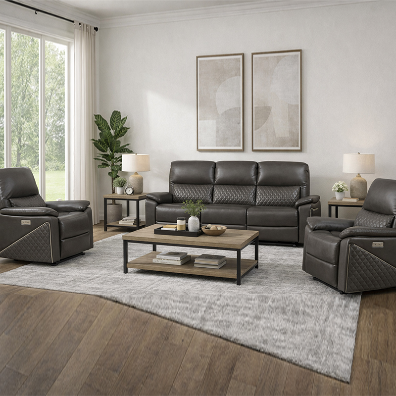 3-teiliges, elektrisch verstellbares Leder-Sofaset aus Leder