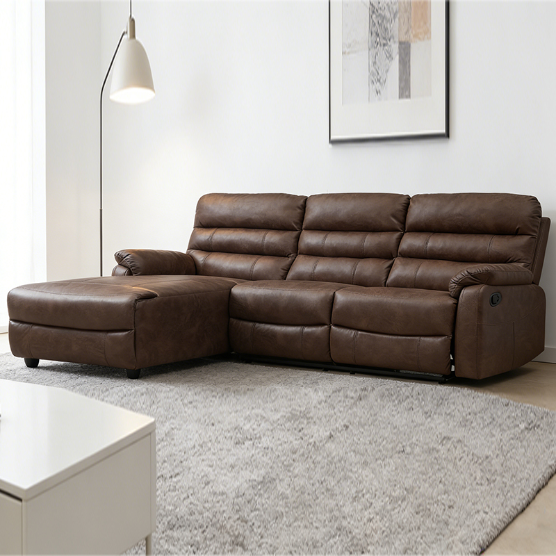 L-förmiges, bequemes dreisitziges, modulares Sofagarnitur aus Leder mit Ottomane