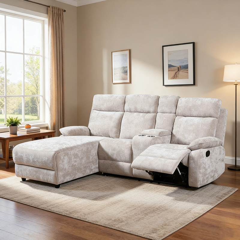 Chenille-Chaise-Sofagarnitur mit Ottomane