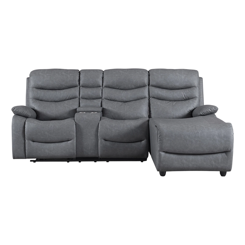 Blau gepolstertes, manuell verstellbares Sofa mit Chaiselongue und Stauraum